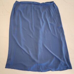 Due Per Due 100% Silk Sz 24W Lined Zip Maxi Skirt Minimalist Blue Elegant Office